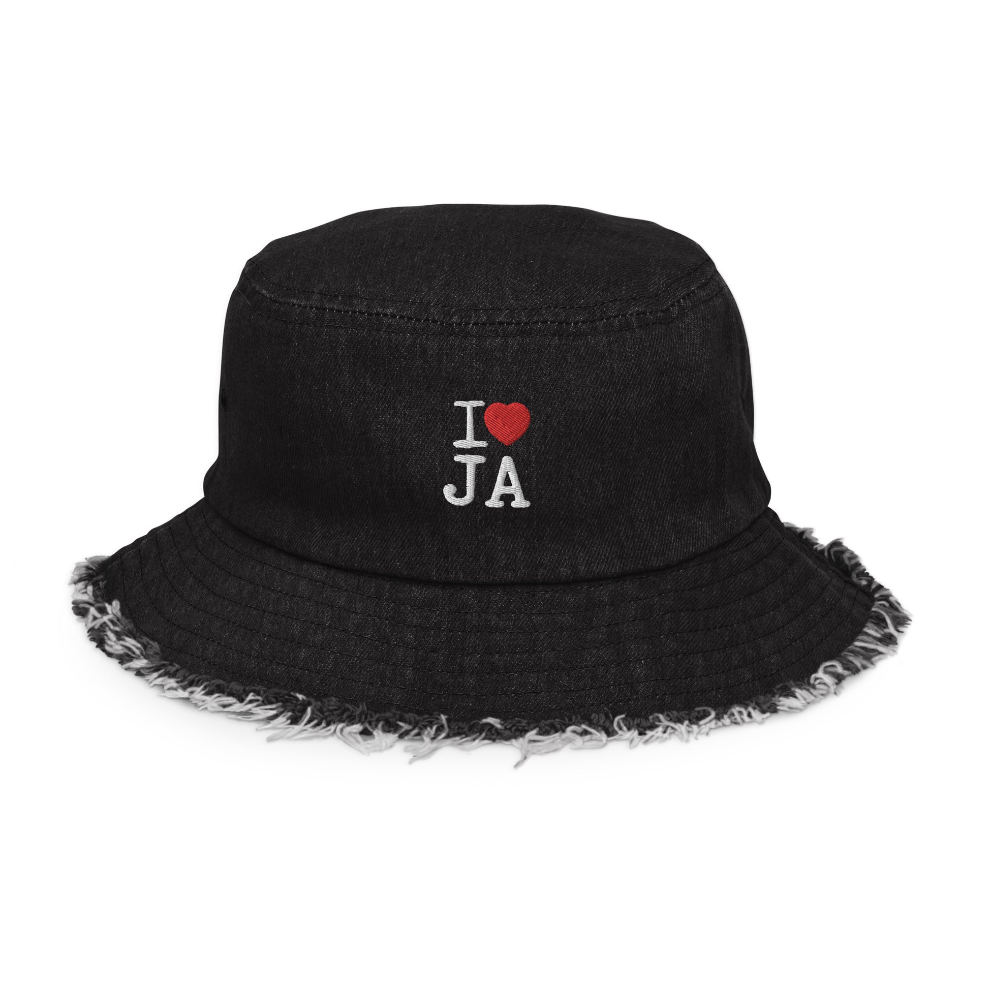 I ❤️ JA Distressed denim bucket hat