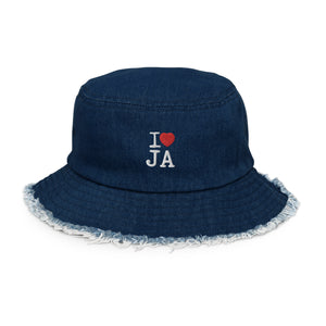 I ❤️ JA Distressed denim bucket hat