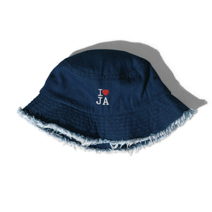 I ❤️ JA Distressed denim bucket hat