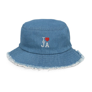 I ❤️ JA Distressed denim bucket hat