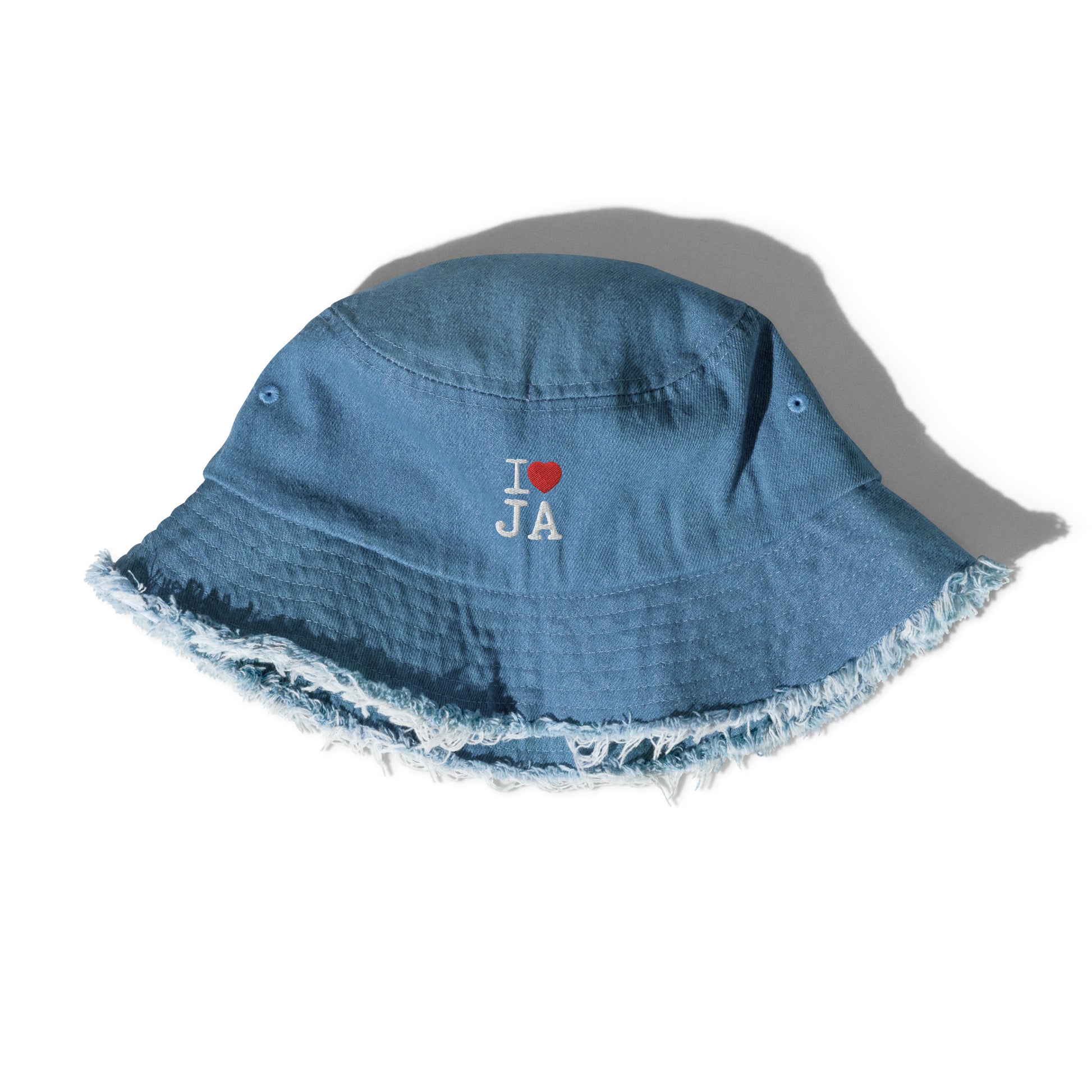 I ❤️ JA Distressed denim bucket hat